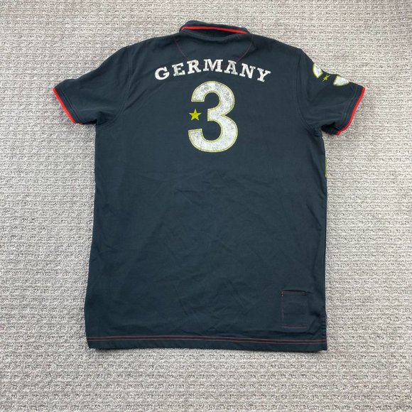 Puma Soccer Germany Polo Shirt Men Large L Black Green White Stripe Casual Sport - Picture 2 of 16